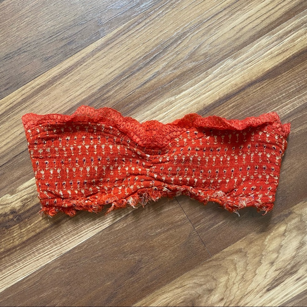 Intimately Free People Orange Stretchy Lace Strapless Bandeau Bralette Small